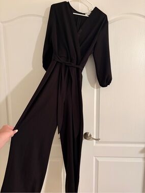 Ces Femme Black Wrap-Front Jumpsuit with Tie Waist
